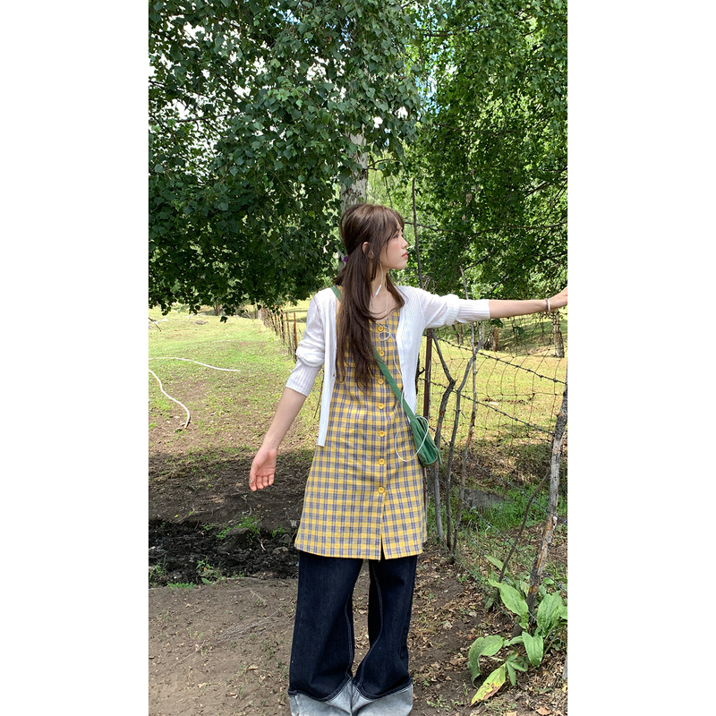Xxdeli Fragrant Pear Retro Plaid Style Niche Sweet Temperament V-Neck Slim-Fit Vest Plaid Dress Xxdeli Fragrant Pear Retro Plaid Style Niche Sweet Temperament V-Neck Slim-Fit Vest Plaid Dress