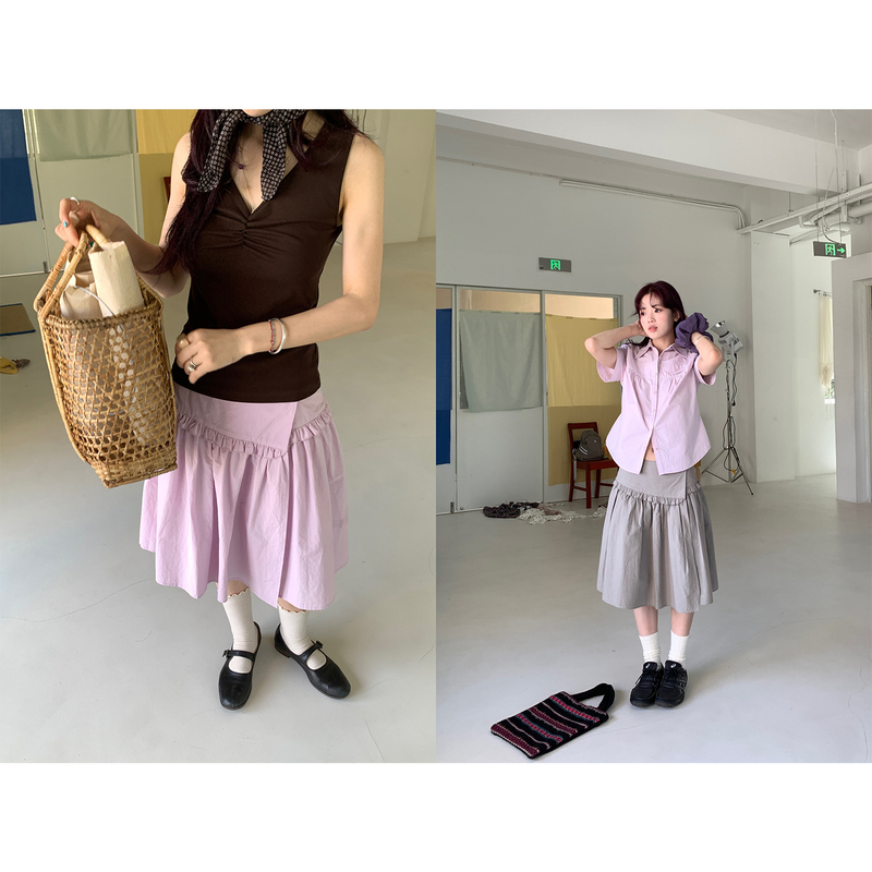 Xxdeli Fragrant Pear Korean-Style Artistic Ruffled Wrap-Around One-Button Design Mid-Length Skirt Xxdeli Fragrant Pear Korean-Style Artistic Ruffled Wrap-Around One-Button Design Mid-Length Skirt