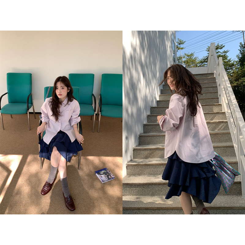 Xxdeli Fragrant Pear Simple Solid Color Pure Cotton Shirt for Commuting, Spring Style, Slimming, Loose and Versatile Shirt