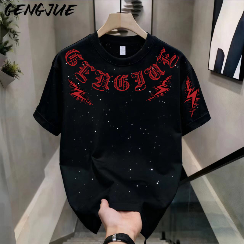 Sequin Starry Sky T-Shirt Heavyweight Pure Cotton Short-Sleeved Unisex Student Korean Style Loose Summer ins American Style Trendy Top Sequin Starry Sky T-Shirt Heavyweight Pure Cotton Short-Sleeved Unisex Student Korean Style Loose Summer ins American Style Trendy Top