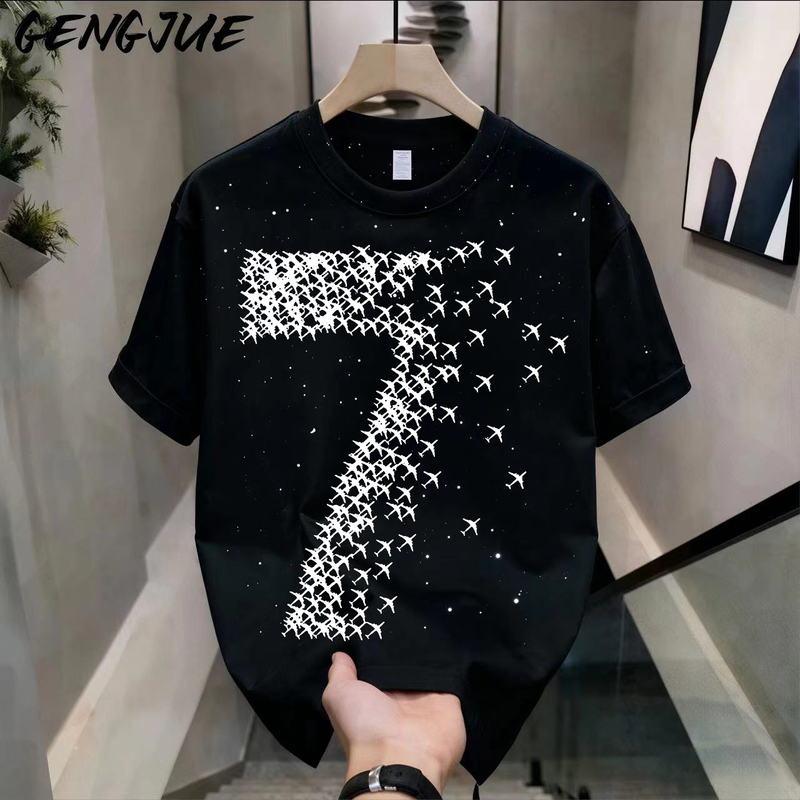 Sequin Starry Sky T-Shirt Heavyweight Pure Cotton Short-Sleeved Unisex Student Korean Style Loose Summer ins American Style Trendy Top