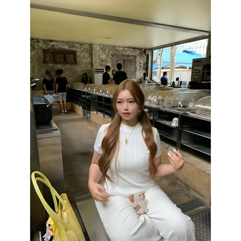 Yiiiiingy【Solid Color Cleanfit】Old Money Basic White Short-Sleeved T-Shirt for Women, Summer Loose Fit Plus Size Top