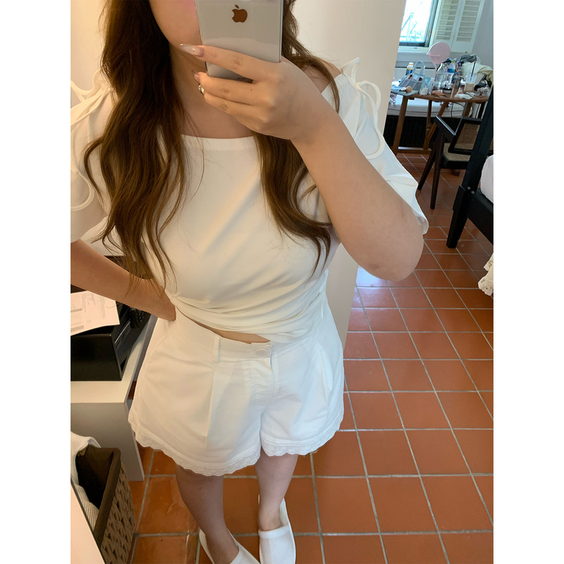 Yiiiiingy Sweet Tea Color Simple*27 Linen Versatile Lace Trim Elegant Shorts Women's Summer Loose Casual Plus Size Hot Pants