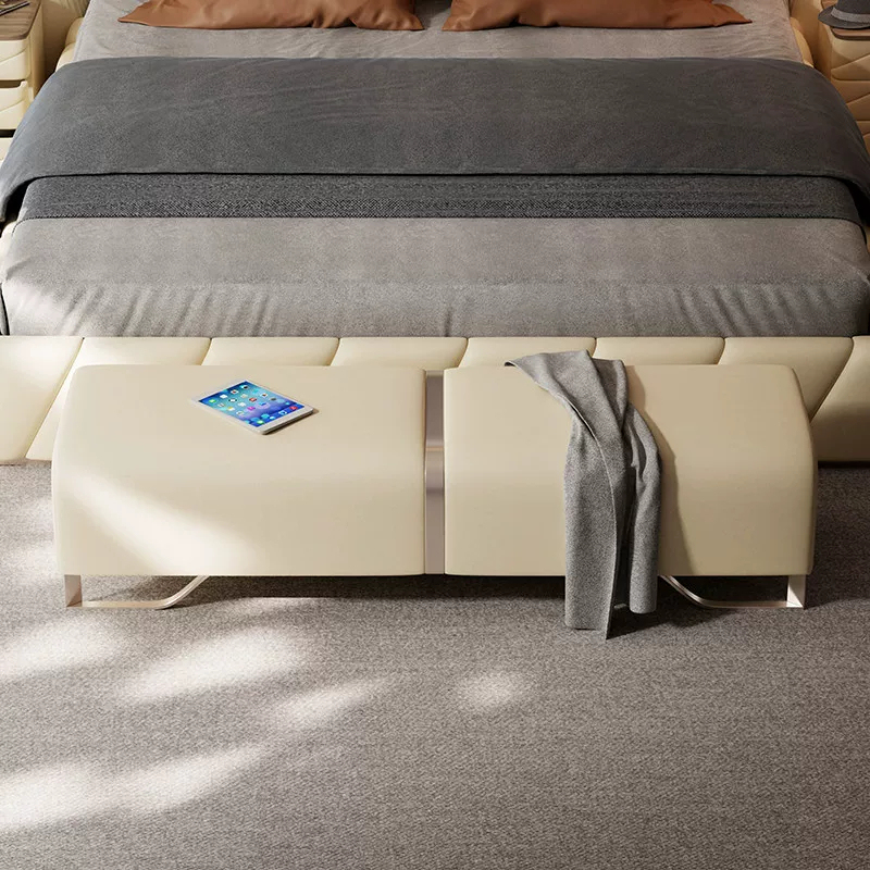 Italian-Style Minimalist Genuine Leather Bed End Bench for Bedroom, Suitable for Large and Small Apartments, Living Room Long Bench, Designer Model Shoe-Changing Bench Italian-Style Minimalist Genuine Leather Bed End Bench for Bedroom, Suitable for Large and Small Apartments, Living Room Long Bench, Designer Model Shoe-Changing Bench