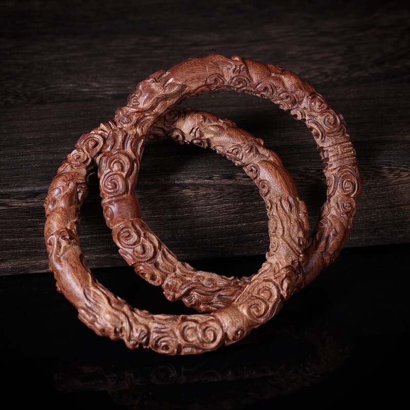 Natural Lightning-Struck Jujube Wood Qiankun Circle, Purely Handmade, One-Piece Carved Yin-Yang Ring, Taoist Bracelet, Hand-Held Ornament, Seven Stars