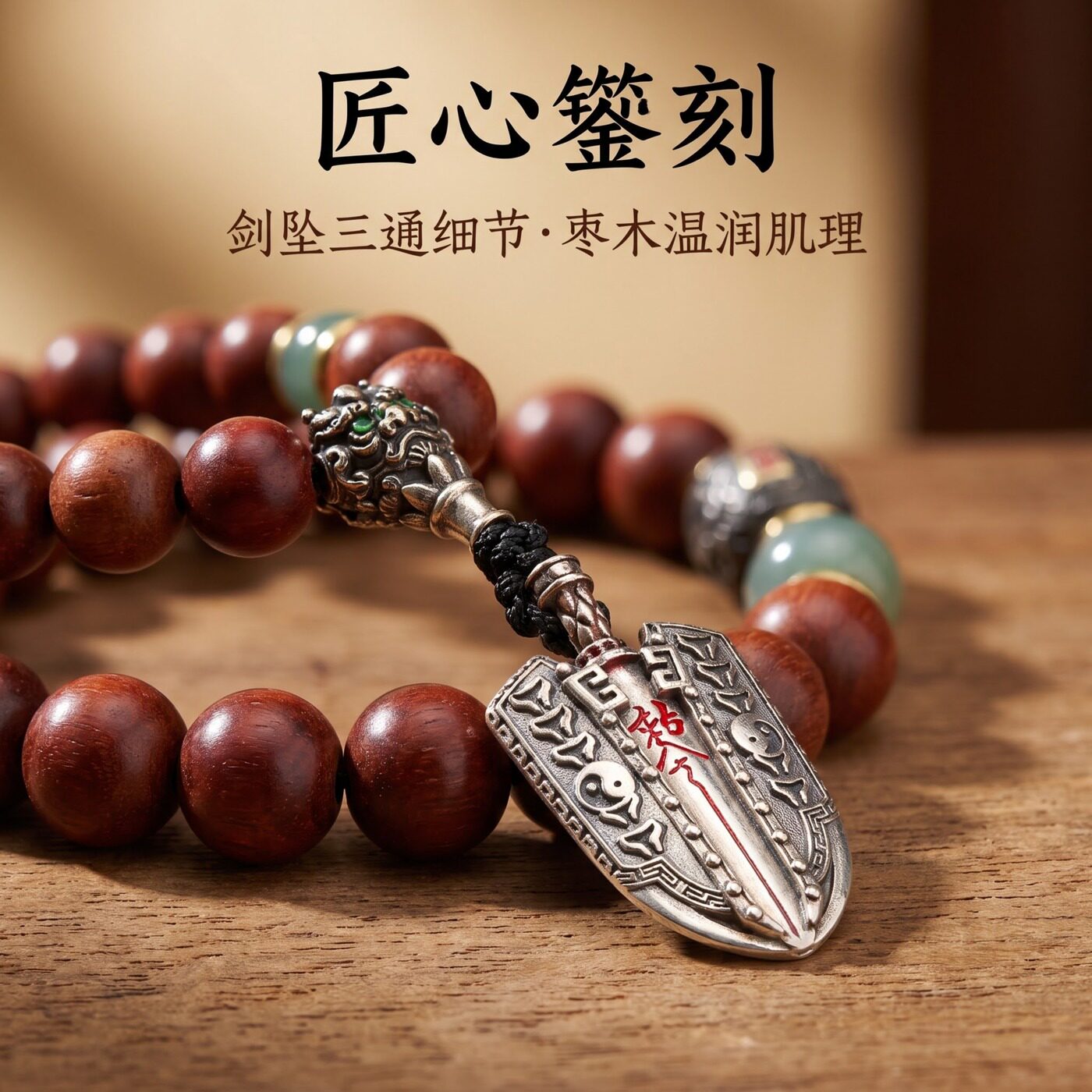 龍虎山雷擊棗木流珠手持念珠手串道家文創