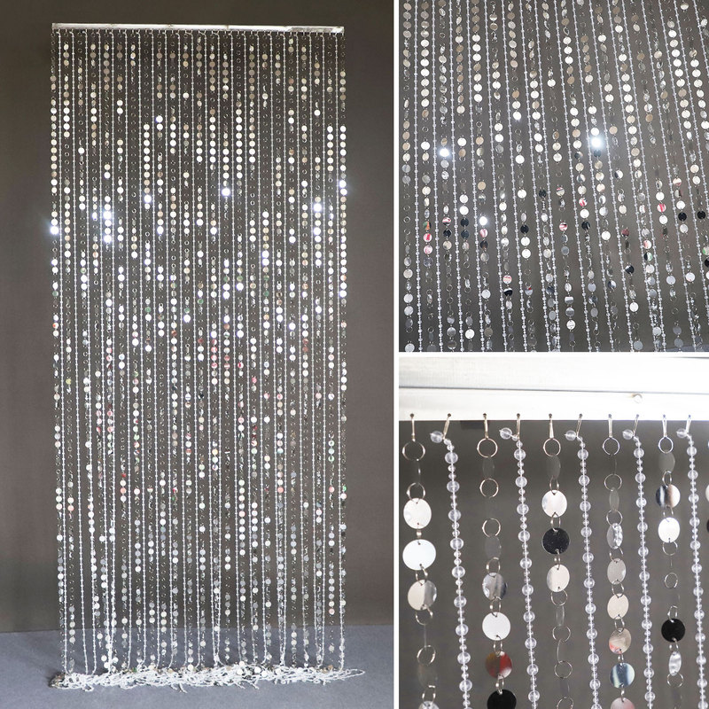 Silver Sequin Bead Curtain Decoration with Crystal for Wedding Room Stage, Wedding Hall Decoration, Transparent Tassel Hanging Curtain for Ceiling