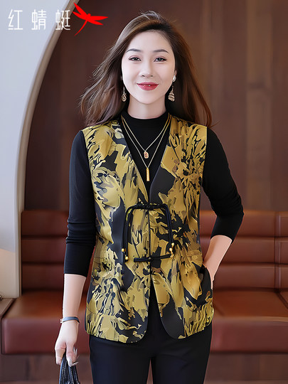 红蜻蜓双面穿国风马甲女外穿2025新款春秋洋气高档新中式盘扣马夹