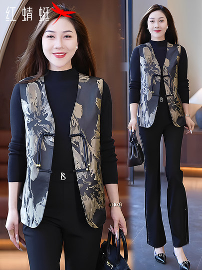 红蜻蜓双面穿国风马甲女外穿2025新款春秋洋气高档新中式盘扣马夹