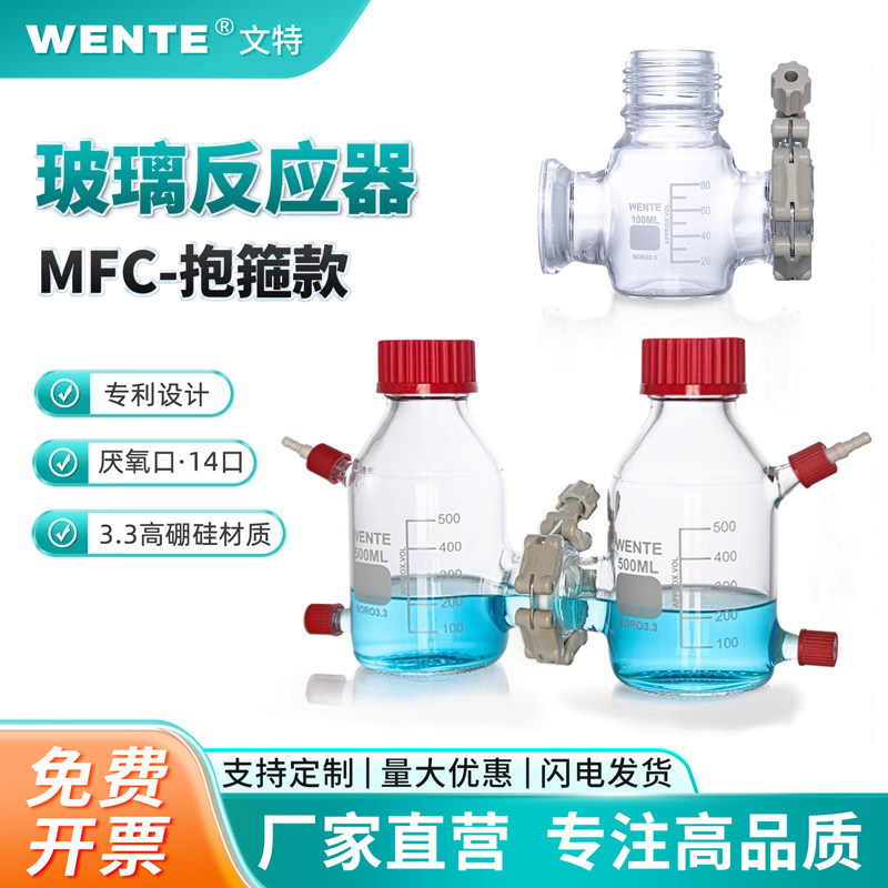 MFC微生物燃料电解池反应器抱箍固定3型质子交换膜单室双室三室氢燃料电池盒空气燃料电池锌空高硼硅玻璃电池