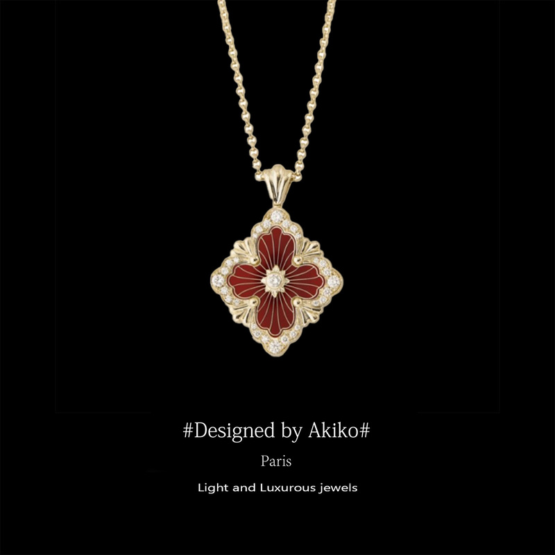 French Akiko "Buchet" Opera House Necklace for Women, High-End Version, 18K Gold White Mother-Of-Pearl Four-Leaf Clover Necklace