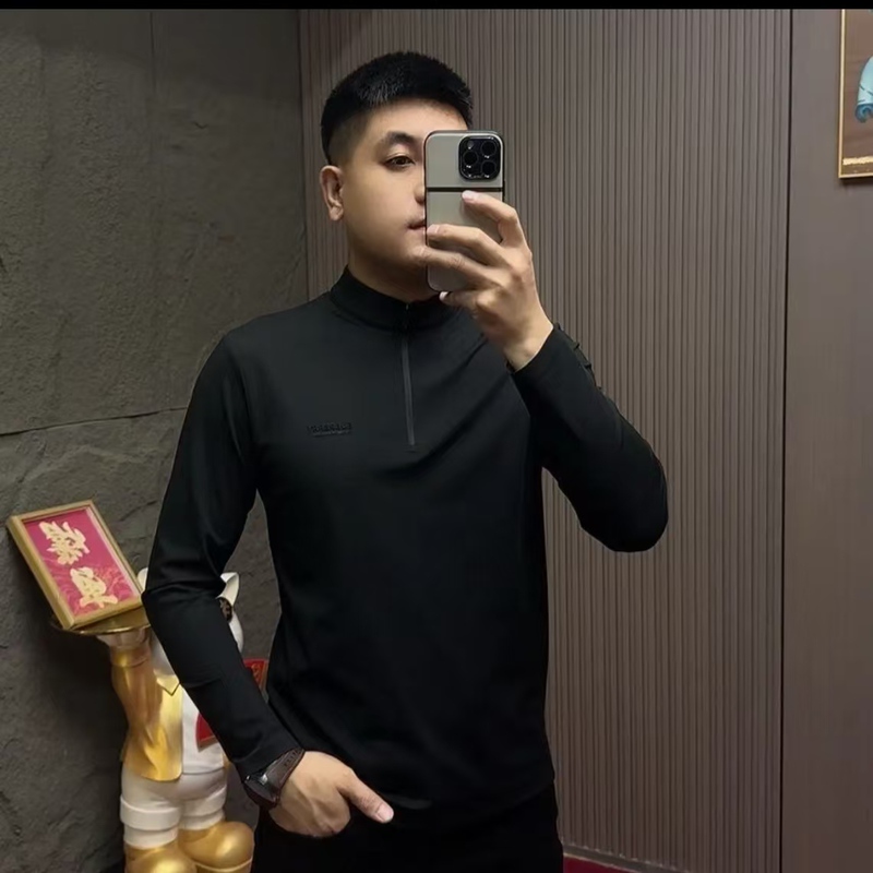 S7813 New Autumn Style Men's Half-Zip Stand-Up Collar Long-Sleeved Outdoor Sports T-Shirt Slim and Fashionable Men's Top