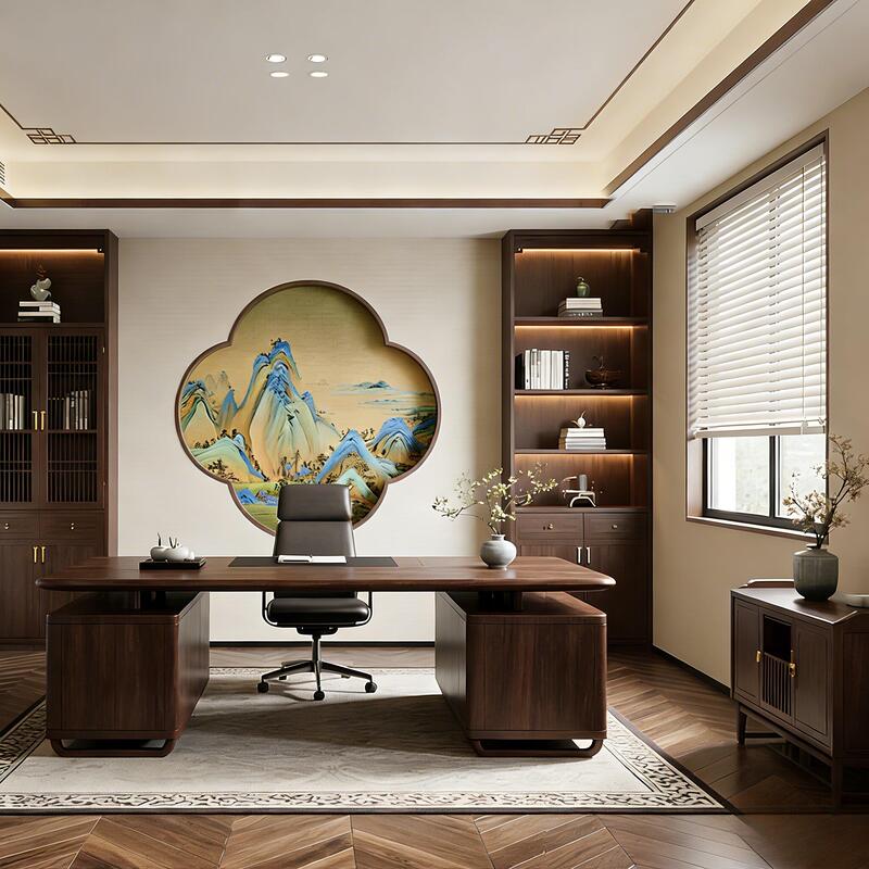 New Chinese-Style Solid Wood Office Computer Desk, Black Walnut Wood with Mortise and Tenon Structure, Executive Desk, Office Boss Desk