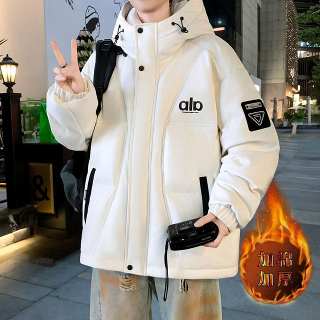 Woodpecker Pu Leather Cotton Jacket for Men, New Winter Thickened Hooded Cotton Coat, Loose Trendy Puffer Jacket for Teenagers