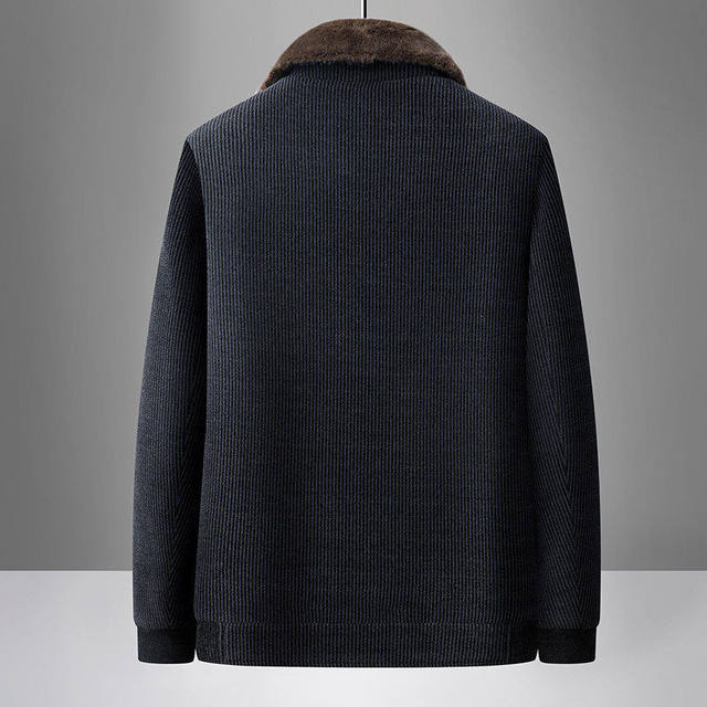 Woodpecker Middle-Aged Lapel Jacket for Autumn and Winter, 50-60 Years Old, Fleece-Lined and Thickened, Grandpa's Cotton Coat, Casual Outerwear for Dad