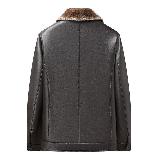 Woodpecker Dad's Leather Jacket Winter Coat with Fleece Lining, Thickened for Middle-Aged Men, Leather and Fur Integrated, Warm Leather Jacket, Casual Style