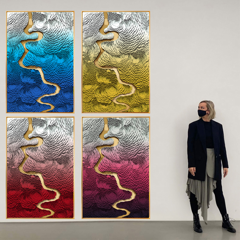 American Modern Light Luxury Decorative Painting Three-Dimensional Leather Art Installation Hotel Restaurant Living Room Background Wall Hanging Painting