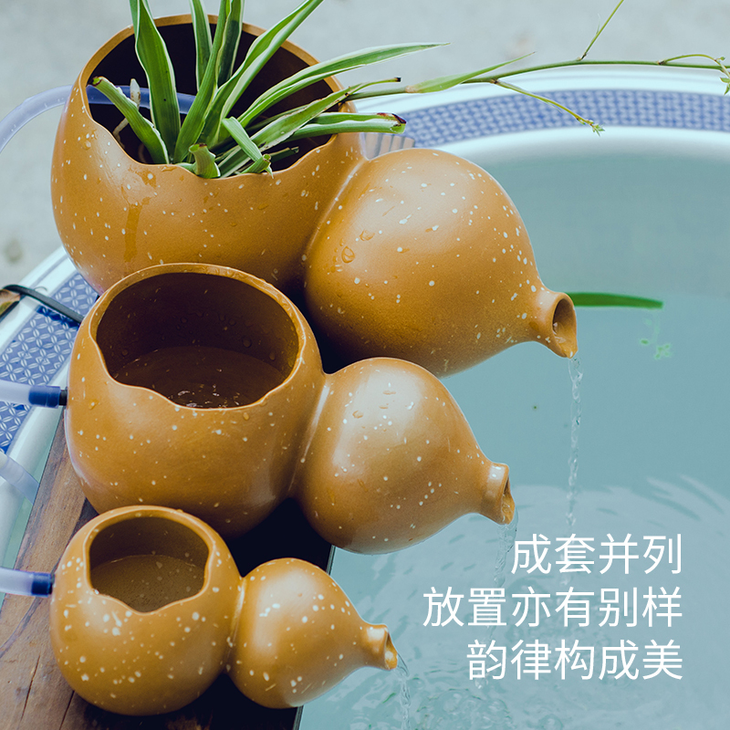 Traditional Fish Farming Water Flow Decorative Ceramic Ornaments, Fortune Gourd, Open-Mouth Hydroponic Green Plant Filter Container Accessories