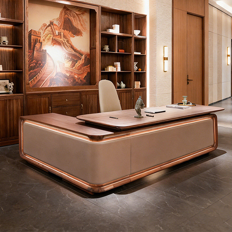 New Chinese-Style Executive Desk, Modern Light Luxury Ceo Desk, High-End President Desk Made of North American Black Walnut Wood New Chinese-Style Executive Desk, Modern Light Luxury Ceo Desk, High-End President Desk Made of North American Black Walnut Wood