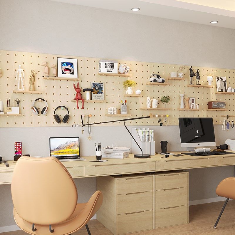Solid wood desk hole board storage rack accessories behind the wall entrance hall desktop custom punch-free hanging clothes hanger decoration