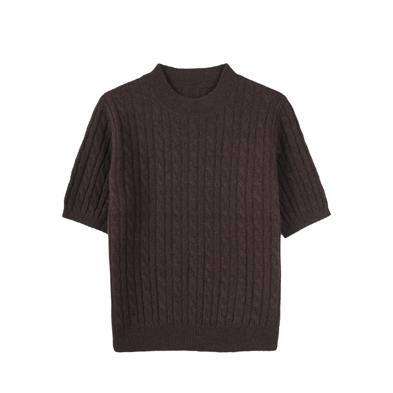 Chuan Bai New Style [100% Yak Wool] Round Neck Cable Knit Five-Quarter Sleeves Versatile Knitwear-13616108
