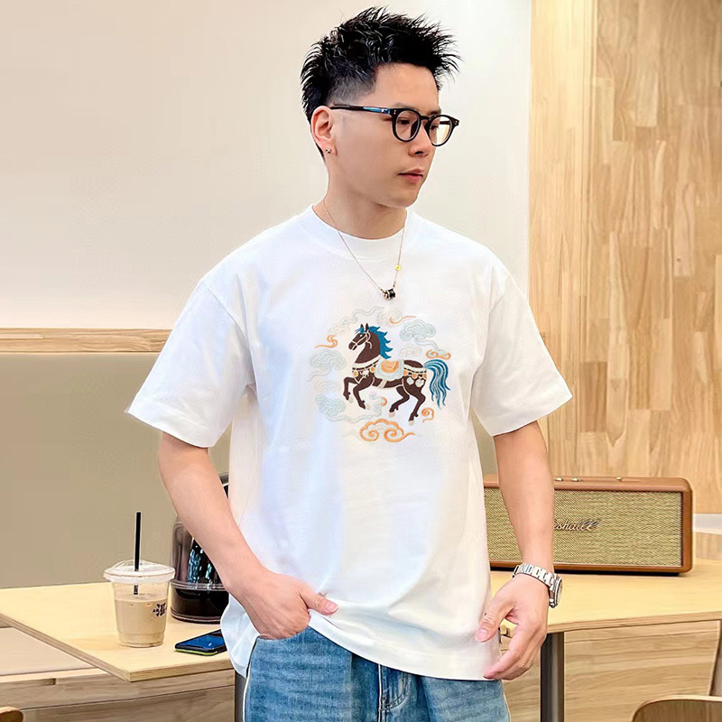 2026 New Popular D Brand Embroidered Pony Men's Short-Sleeve T-Shirt, Men's Summer High-End Luxury Pure Cotton Half-Sleeve