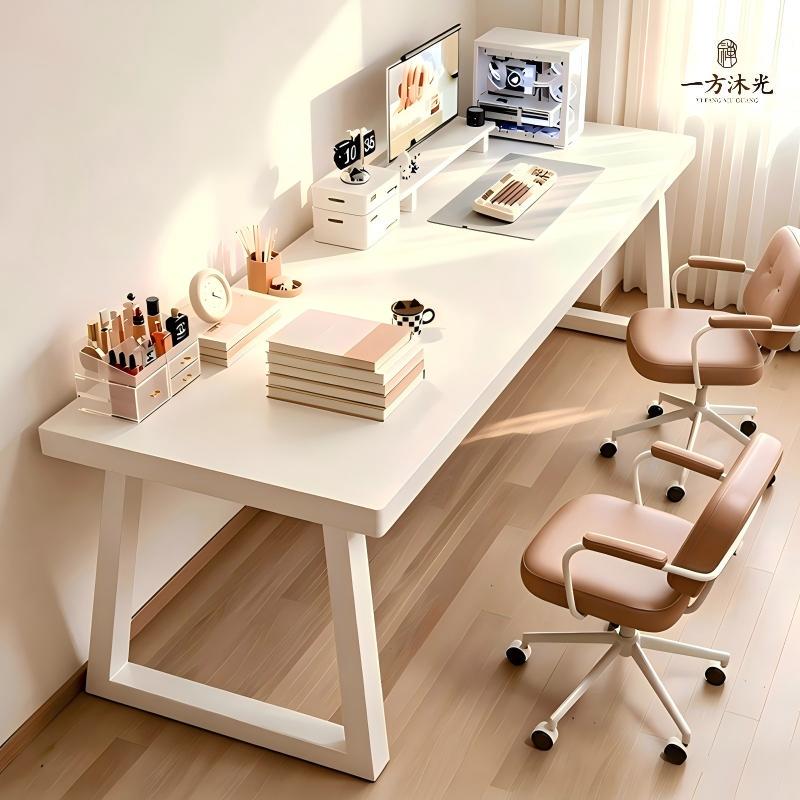 Cream-Style Double Desk Computer Desk Home Workstation Student Bedroom Simple White Study Writing Long Table