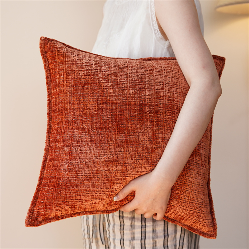 Light Luxury Orange-Red Champagne Brown Thick Velvet Throw Pillow Modern Sofa Cushion Cover High-End Guesthouse Living Room Pillow Cover