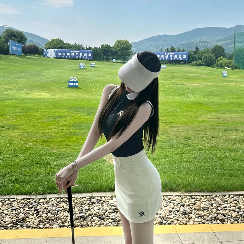 Summer Women's Golf Casual Suit, Quick-Drying, Breathable, Sleeveless T-Shirt, Jersey, High-Waisted, Anti-Exposure, Fashionable Short Skirt