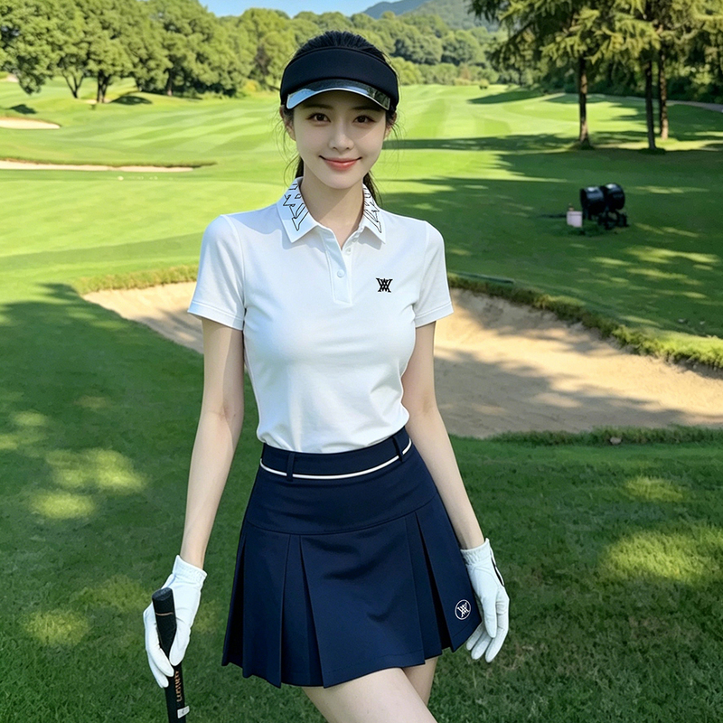 Summer New Women's Casual Sports Golf Suit Quick-Drying Elastic Short-Sleeved Polo Shirt Anti-Exposure Slimming Skirt