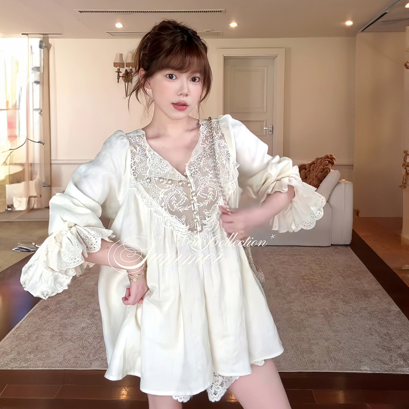 Cirrina French Retro Lace Shirt for Women, Exquisite Blouse, Niche, Super Fairy-Like and Unique Top Cirrina French Retro Lace Shirt for Women, Exquisite Blouse, Niche, Super Fairy-Like and Unique Top