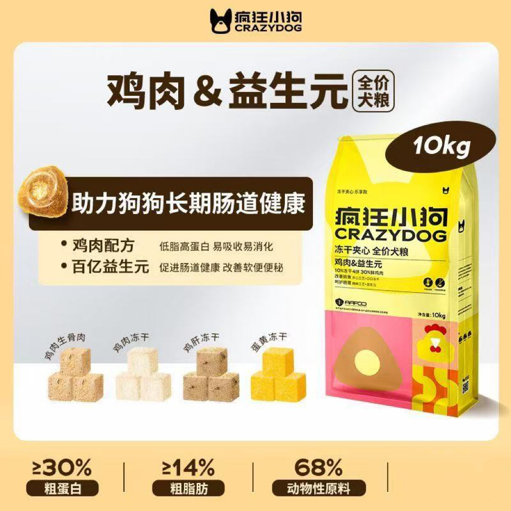 クレイジーパピー フリーズドライ ドッグフード 10kg チキン プレバイオティクス配合 成犬・子犬用総合栄養食 20kg