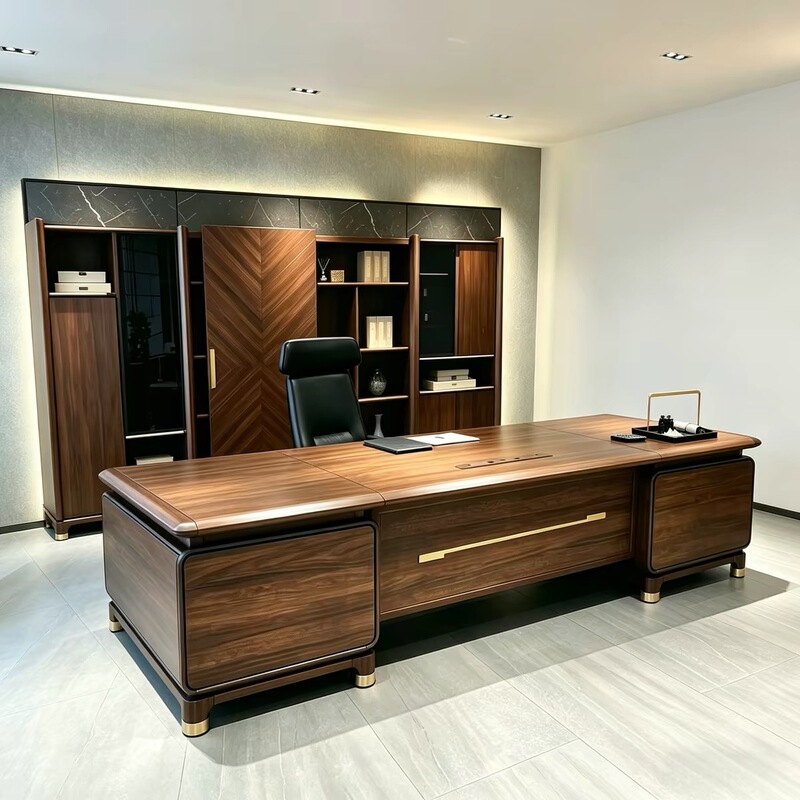 New Chinese-Style Solid Wood Executive Desk, Simple Ceo Office Desk, High-End Black Walnut Wood Chairman's Office Executive Desk