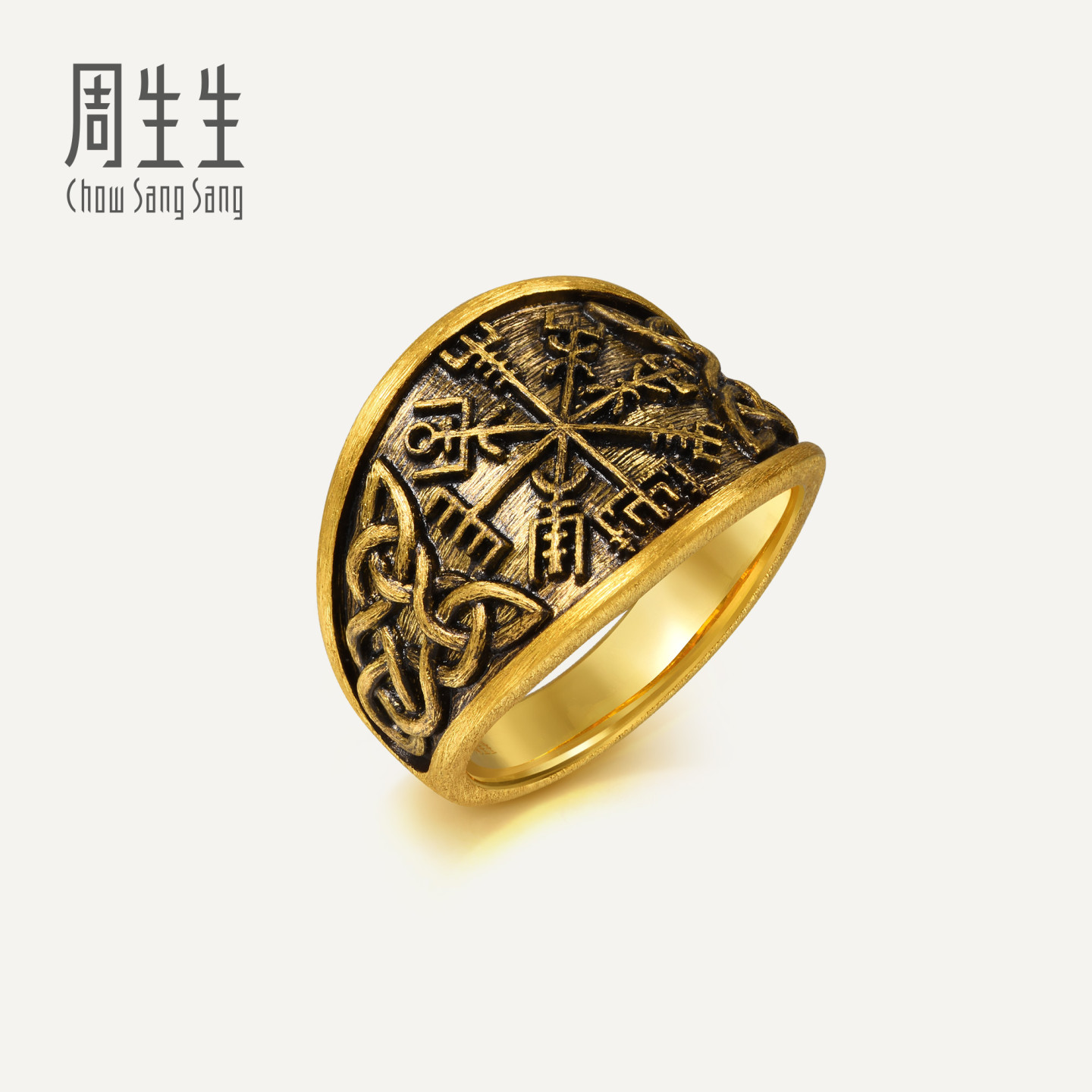 Chow Sang Sang Huayu Gold Pure Gold Cool Black Series Viking Compass Cool Black Ring 91481R
