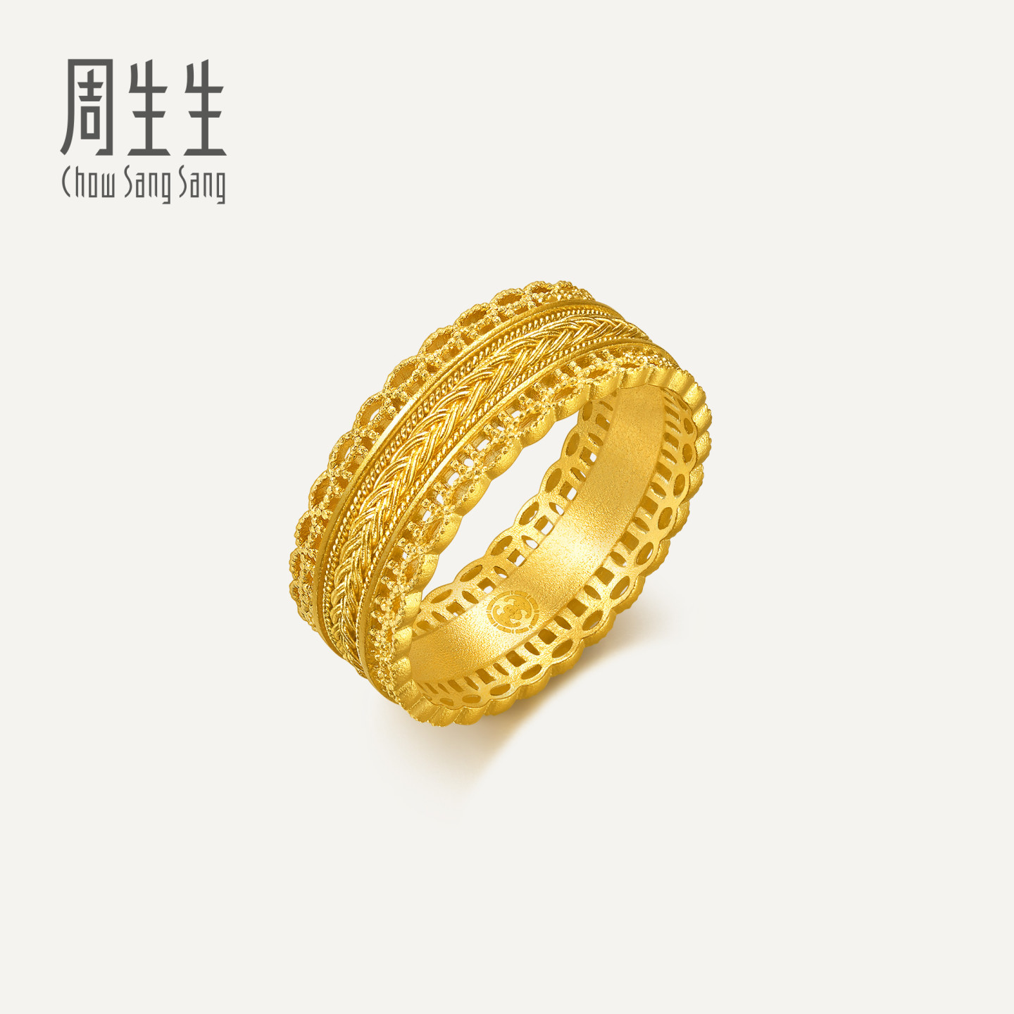 Wang Anyu's same style Chow Sang Sang Huayu ancient gold solid gold cultural blessing waistband ring 94540R