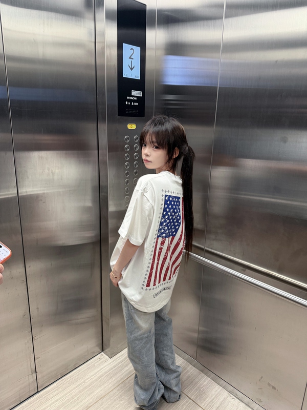 Nashao Dadi American Retro Style Flag Print Short-Sleeve T-Shirt, Loose and Casual, Slimming Top