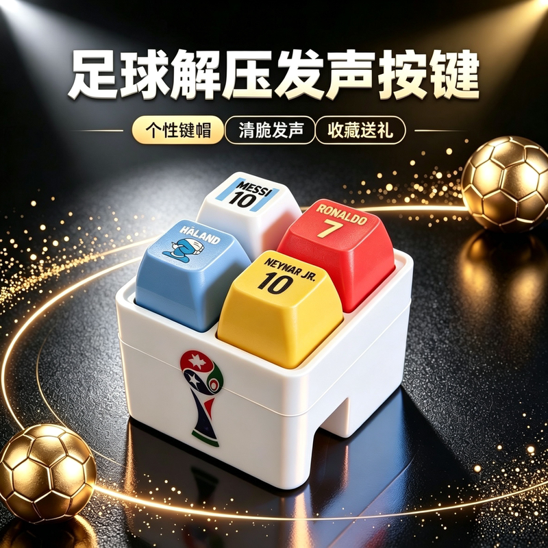 Football World Cup Cristiano Ronaldo Messi Haaland Neymar Siu Sound and Light Button Keychain Toy Gift