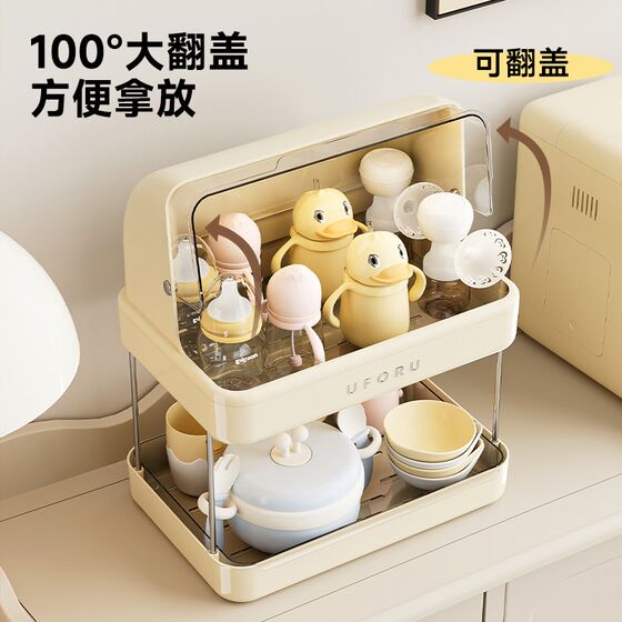 奶瓶收纳盒放婴儿宝宝餐具碗筷辅食工具收纳箱带盖沥水防尘置物架
