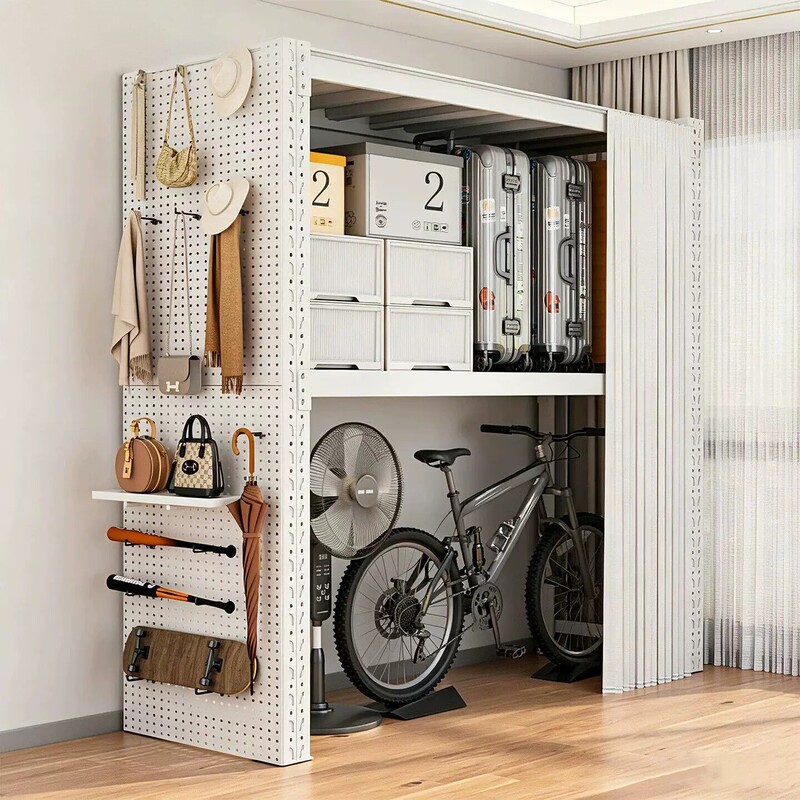 Household Large Item Storage Rack, Two-Tier Hollow-Out Shelf, Multi-Layer Dustproof Curtain Perforated Board Storage Rack Household Large Item Storage Rack, Two-Tier Hollow-Out Shelf, Multi-Layer Dustproof Curtain Perforated Board Storage Rack