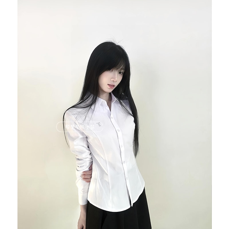 Xiao Zhichuan Original Jk Style Waist-Cinching Slimming Solid Color Long-Sleeve Shirt with Vintage Embroidery, Suitable for Layering or Wearing Alone, Women's Top