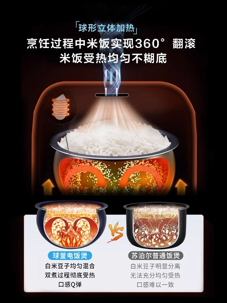 Supor Rice Cooker 5 Liters L Household Smart Spherical Pot Firewood Rice Multi-Functional Large Capacity Rice Cooker Flagship Genuine Product