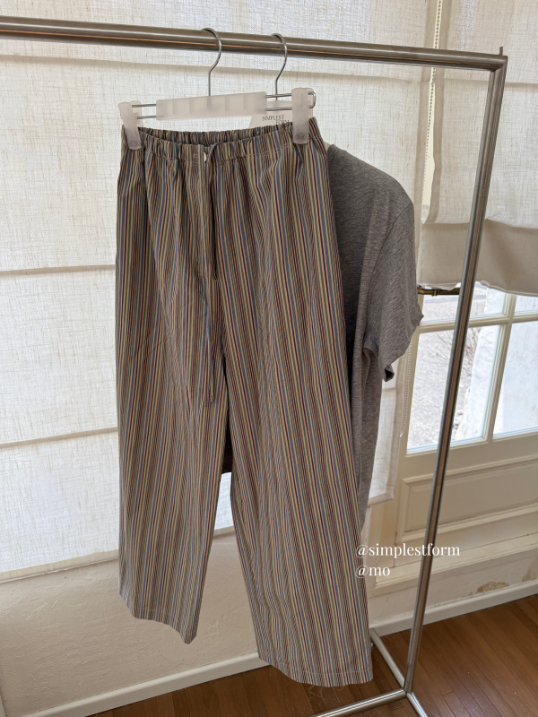 Mo Studio｜Korean Lerobe Alternative Cotton 100 Classic Color-Blocked Vertical Stripe Casual Pants