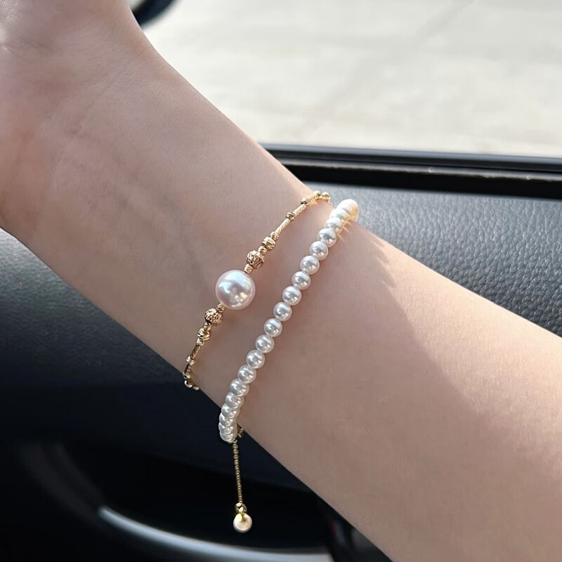 Strong Luster Natural Freshwater Akoya Pearl Bracelet, Small Rice Beads, Sterling Silver, High-End Light Luxury Baby Pearl Bracelet, Pineapple Ball