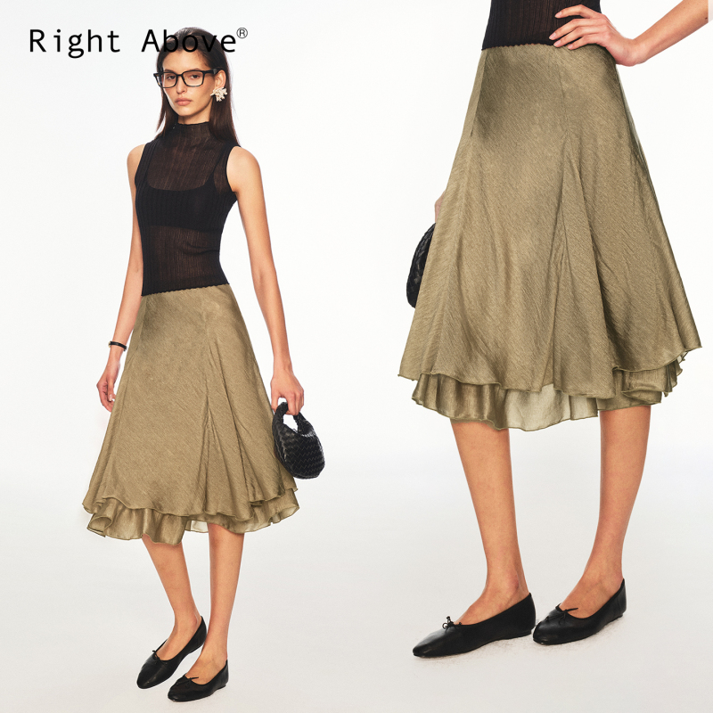 Right Above 26Ss Lightweight Acetate Crystal Silk Texture Pleated Double-Layer Ruffled Hem Vintage Skirt Right Above 26Ss Lightweight Acetate Crystal Silk Texture Pleated Double-Layer Ruffled Hem Vintage Skirt