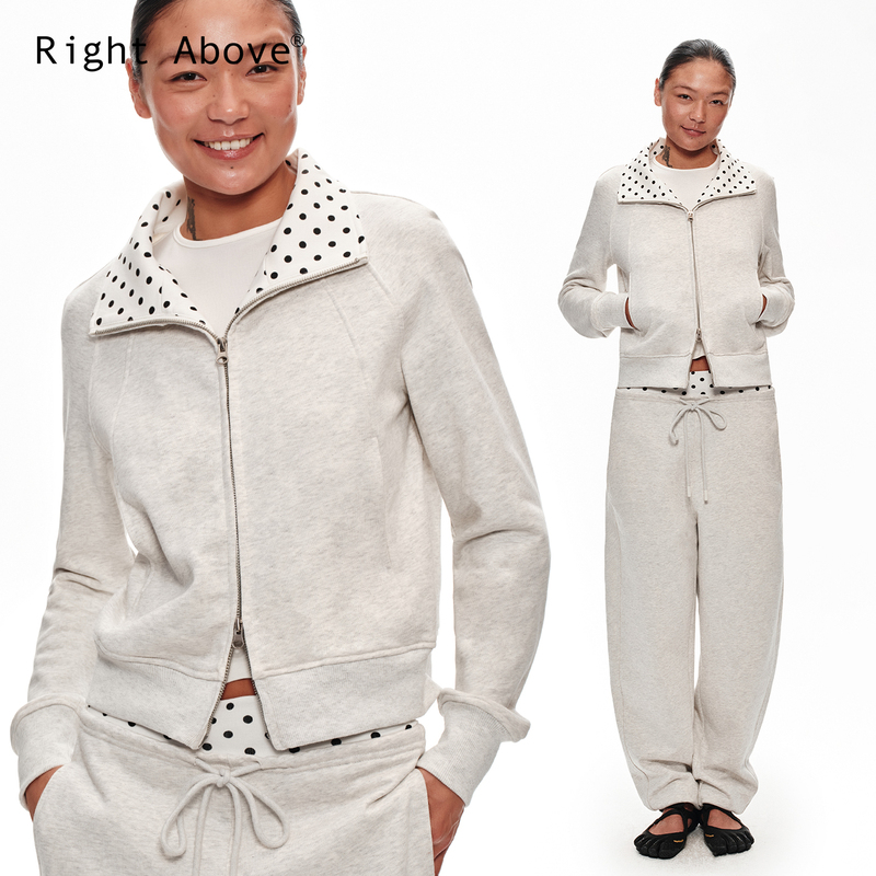 Right Above 26Ss 410g Polka Dot Contrast Collar Slim-Fit Short Sweatshirt Sports Casual Jogger Pants Right Above 26Ss 410g Polka Dot Contrast Collar Slim-Fit Short Sweatshirt Sports Casual Jogger Pants