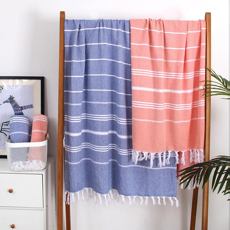 Foreign Trade European and American Striped Tassel Turkish Beach Towel Pure Cotton Absorbent Bath Towel Swimming Sun Protection Beach Towel Foreign Trade European and American Striped Tassel Turkish Beach Towel Pure Cotton Absorbent Bath Towel Swimming Sun Protection Beach Towel