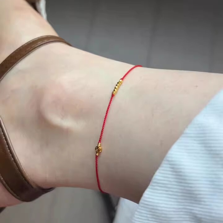 "Bring Wealth and Good Fortune" Small Copper Coin Braided Rope Anklet, Red Rope Anklet for the Year of Birth, Enhances Complexion, Versatile and Exquisite