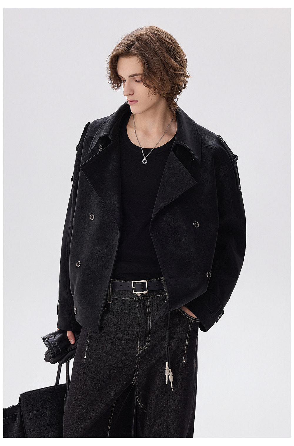 CHOR Black Double-Breasted Trench Coat