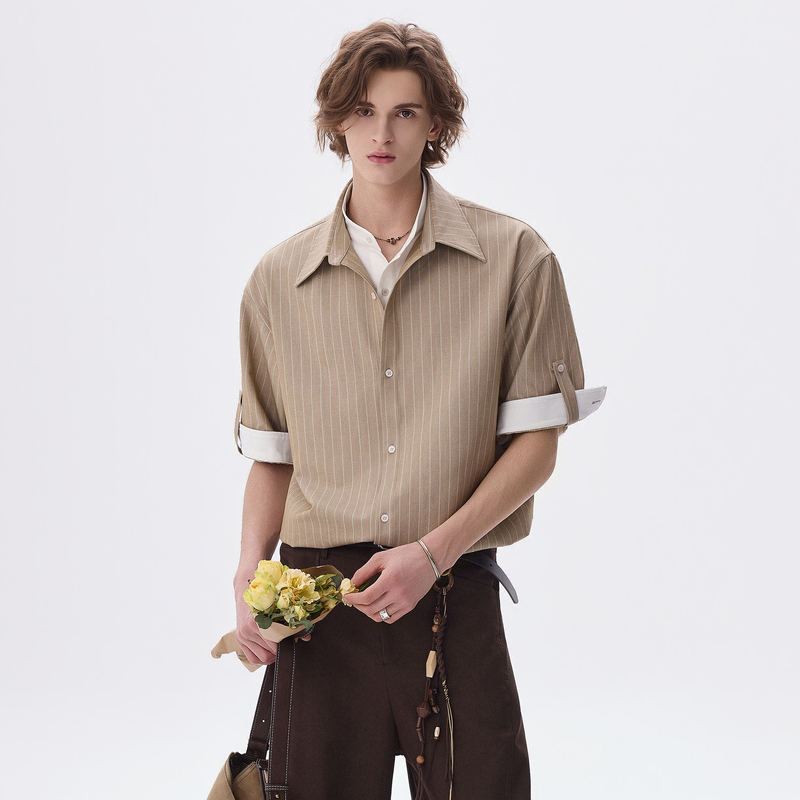 Chor Fake Two-Piece High-End Old Money Style Striped Short-Sleeve Shirt for Men 2026 Summer New Fashion Casual Shirt