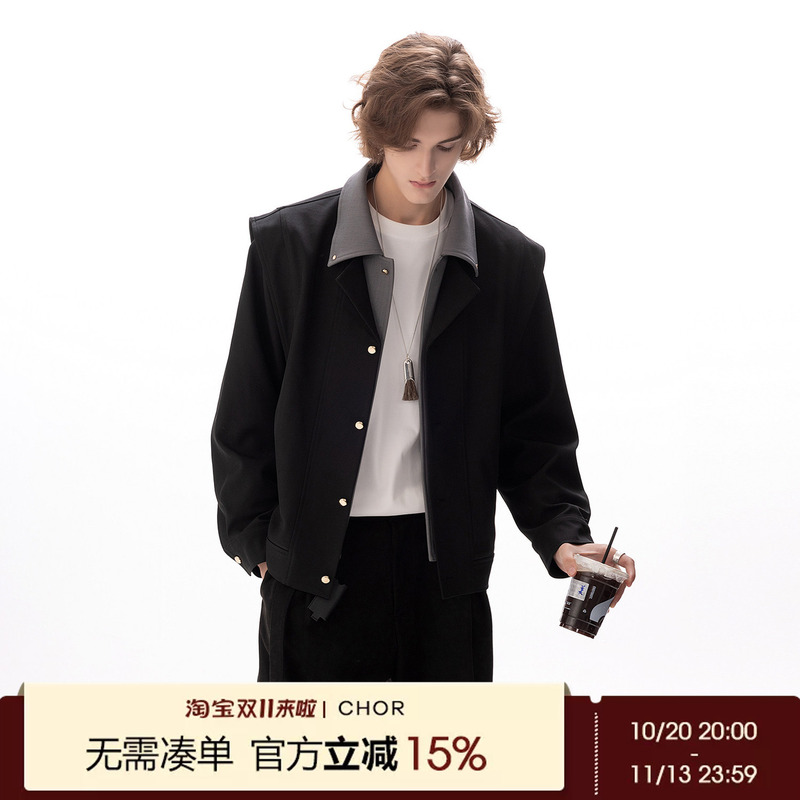 Chor Autumn and Winter American Retro Style Structured Jacket for Men, High-End Design, Versatile and Trendy with a Turn-Down Collar